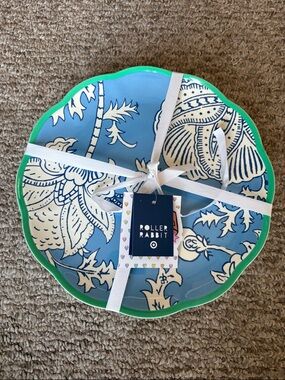 Roller Rabbit Blue and Green Floral Scalloped Plate